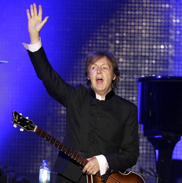 Singer Paul McCartney performs at the Defensores del Chaco stadium in Asuncion